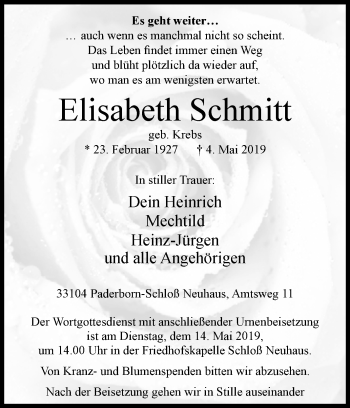 Traueranzeige von Elisabeth Schmitt von Westfalen-Blatt