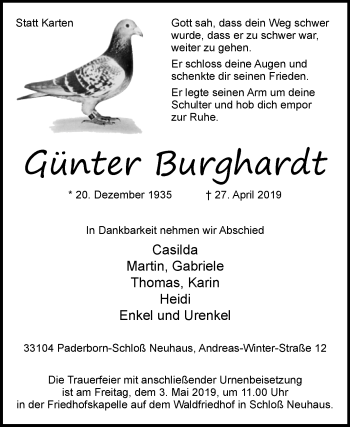 Traueranzeige von Günter Burghardt von Westfalen-Blatt