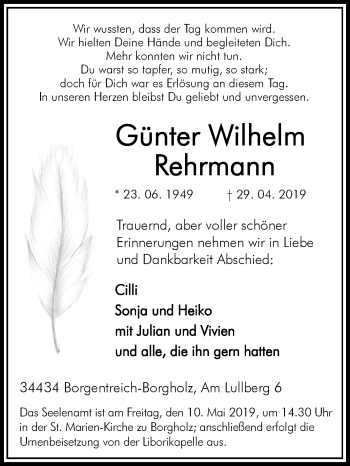 Traueranzeige von Günter Wilhelm Rehrmann von Westfalen-Blatt