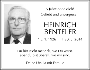 Traueranzeige von Heinrich Benteler von Westfalen-Blatt