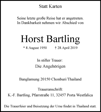 Traueranzeige von Horst Bartling von Westfalen-Blatt