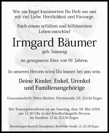 Traueranzeige von Irmgard Bäumer von Westfalen-Blatt