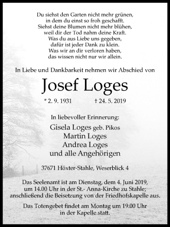 Traueranzeige von Josef Loges von Westfalen-Blatt