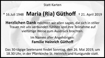 Traueranzeige von Maria Güthoff von Westfalen-Blatt