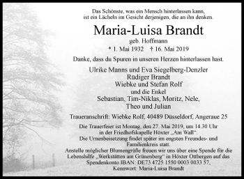 Traueranzeige von Maria-Luisa Brandt von Westfalen-Blatt