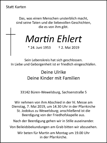 Traueranzeige von Martin Ehlert von Westfalen-Blatt