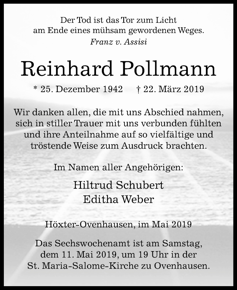  Traueranzeige für Reinhard Pollmann vom 04.05.2019 aus Westfalen-Blatt