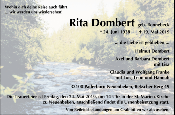 Traueranzeige von Rita Dombert von Westfalen-Blatt