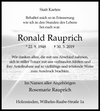 Traueranzeige von Ronald Rauprich von Westfalen-Blatt