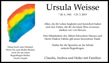 Traueranzeige von Ursula Weisse von Westfalen-Blatt