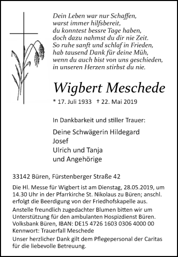 Traueranzeige von Wigbert Meschede von Westfalen-Blatt