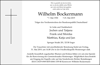 Traueranzeige von Wilhelm Bockermann von Westfalen-Blatt