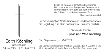 Traueranzeige von Edith Köchling von Westfalen-Blatt