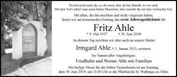 Traueranzeige von Fritz Ahle von Westfalen-Blatt