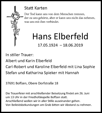 Traueranzeige von Hans Elberfeld von Westfalen-Blatt