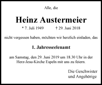 Traueranzeige von Heinz Austermeier von Westfalen-Blatt