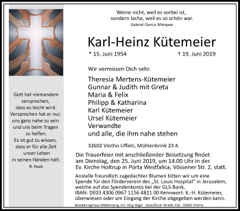 Traueranzeige von Karl-Heinz Kütemeier von Westfalen-Blatt