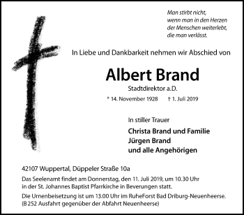 Traueranzeige von Albert Brand von Westfalen-Blatt