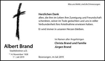 Traueranzeige von Albert Brand von Westfalen-Blatt