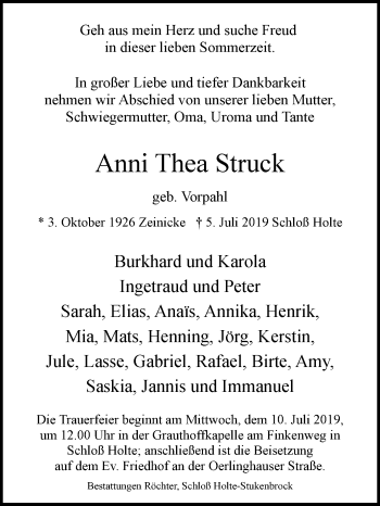 Traueranzeige von Anni Thea Struck von Westfalen-Blatt