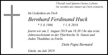 Traueranzeige von Bernhard Ferdinand Huck von Westfalen-Blatt