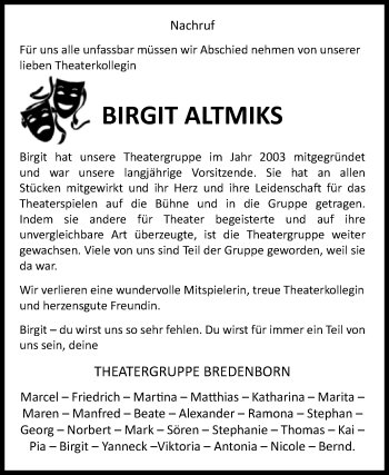 Traueranzeige von Birgit Altmiks von Westfalen-Blatt