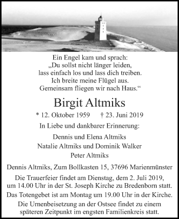 Traueranzeige von Birgit Altmiks von Westfalen-Blatt