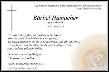 Traueranzeige von Bärbel Hamacher von Westfalen-Blatt