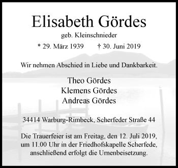 Traueranzeige von Elisabeth Gördes von Westfalen-Blatt