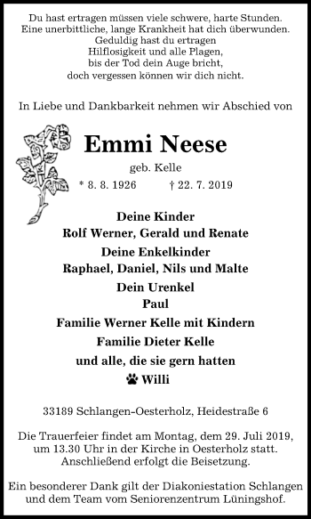 Traueranzeige von Emmi Neese von Westfalen-Blatt