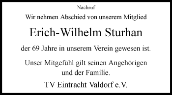 Traueranzeige von Erich-Wilhelm Sturhan von Westfalen-Blatt