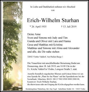 Traueranzeige von Erich-Wilhelm Sturhan von Westfalen-Blatt