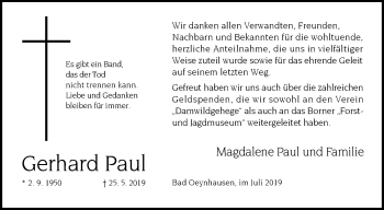 Traueranzeige von Gerhard Paul von Westfalen-Blatt