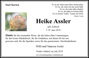 Traueranzeige von Heike Assler von Westfalen-Blatt