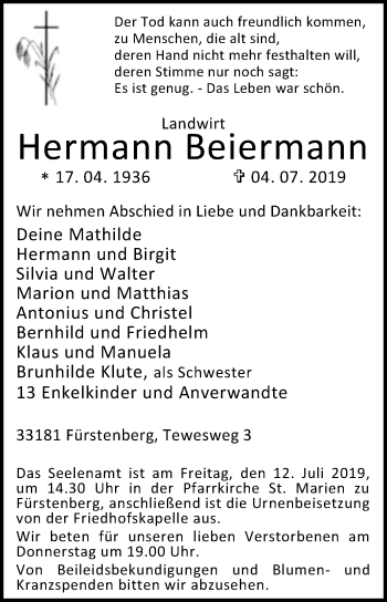 Traueranzeige von Hermann Beiermann von Westfalen-Blatt