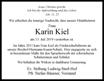 Traueranzeige von Karin Kiel von Westfalen-Blatt