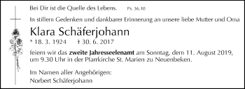 Traueranzeige von Klara Schäferjohann von Westfalen-Blatt