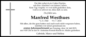 Traueranzeige von Manfred Westhues von Westfalen-Blatt