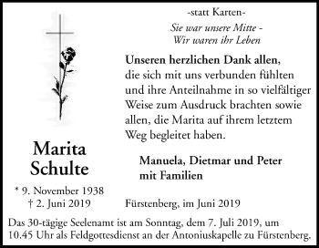 Traueranzeige von Marita Schulte von Westfalen-Blatt