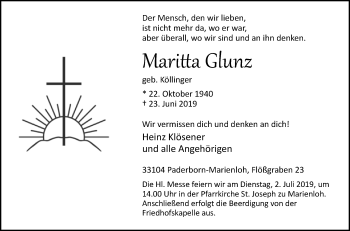 Traueranzeige von Maritta Glunz von Westfalen-Blatt