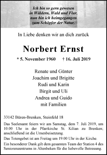 Traueranzeige von Norbert Ernst von Westfalen-Blatt