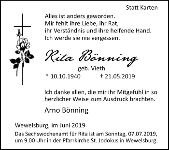 Traueranzeige von Rita Bönning von Westfalen-Blatt