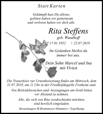 Traueranzeige von Rita Steffens von Westfalen-Blatt