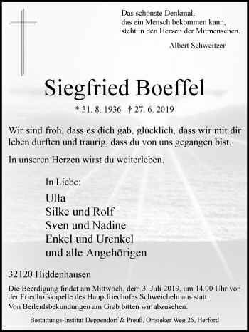 Traueranzeige von Siegfried Boeffel von Westfalen-Blatt