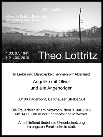 Traueranzeige von Theo Lottritz von Westfalen-Blatt