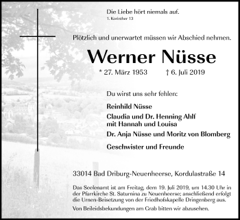 Traueranzeige von Werner Nüsse von Westfalen-Blatt