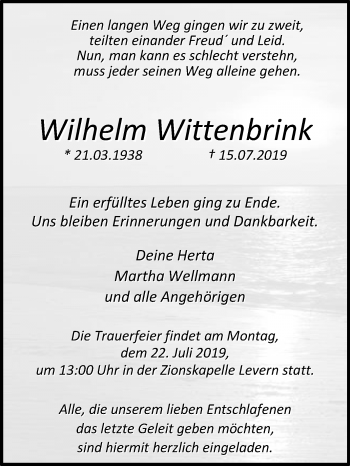 Traueranzeige von Wilhelm Wittenbrink von Westfalen-Blatt