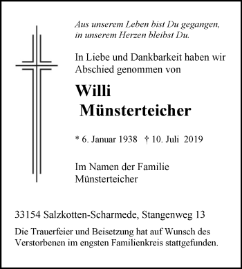 Traueranzeige von Willi Münsterteicher von Westfalen-Blatt