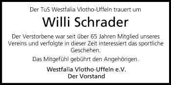 Traueranzeige von Willi Schrader von Westfalen-Blatt