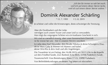 Traueranzeige von Dominik Alexander Schärling von Westfalen-Blatt